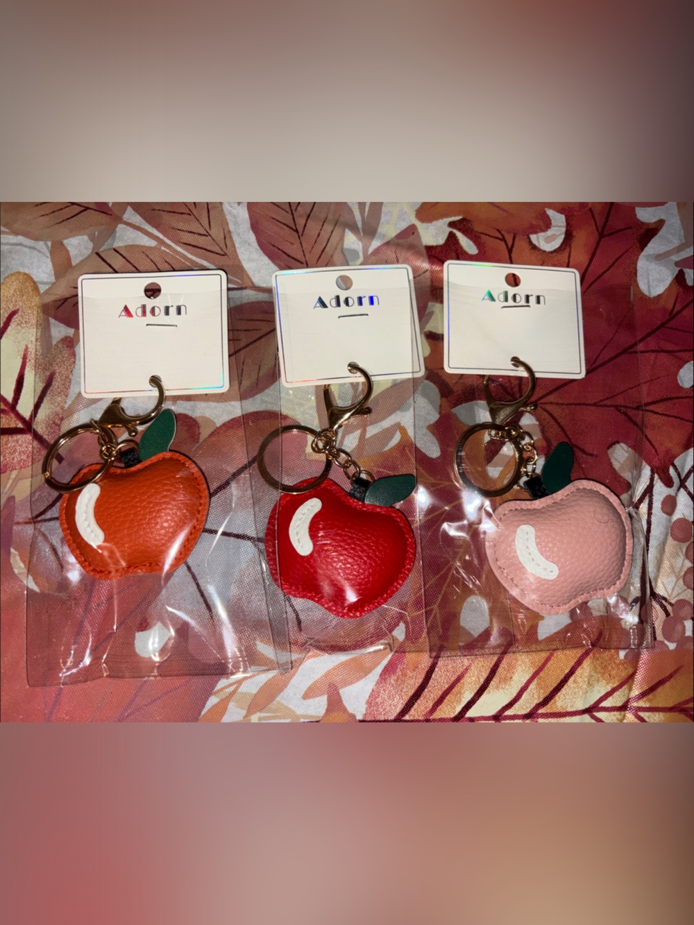 Ador’n Apple Leather Keychain - Pink, Red, Orange